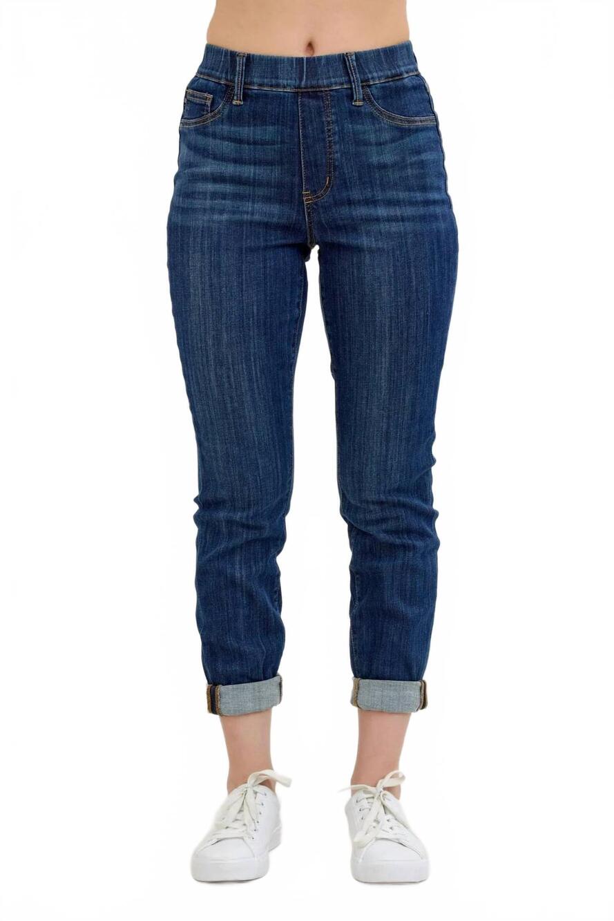 NEW JUDY BLUE women's high waist pull on double cuff slim jeans in dark wash